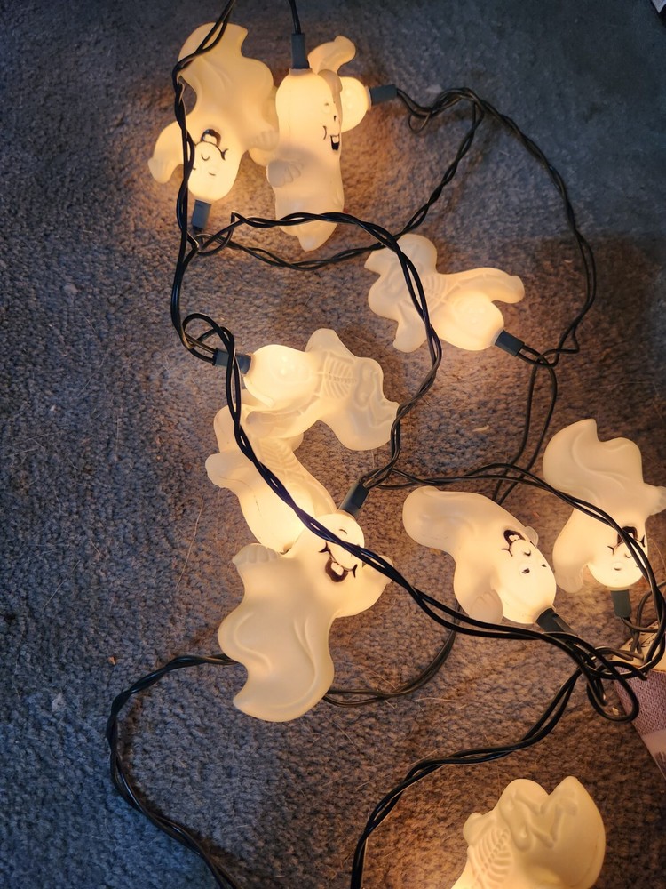Halloween Vintage Skeleton Ghosts Blow Mold String Lights 10pc Set Corded Works
