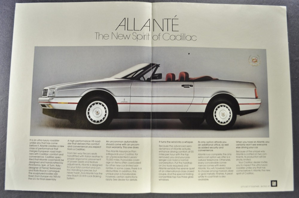 1987 Cadillac Allante Brochure Folder Pull-Out Excellent Original 87