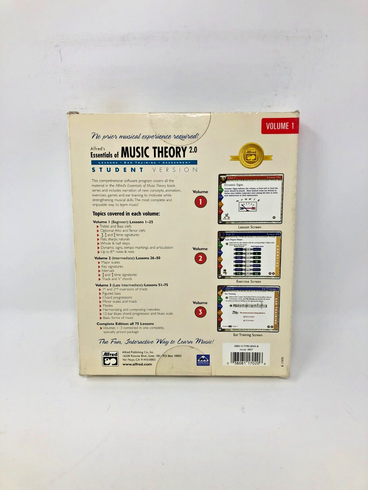 Essentials of Music Theory Software, Version 2.0 Volume 1