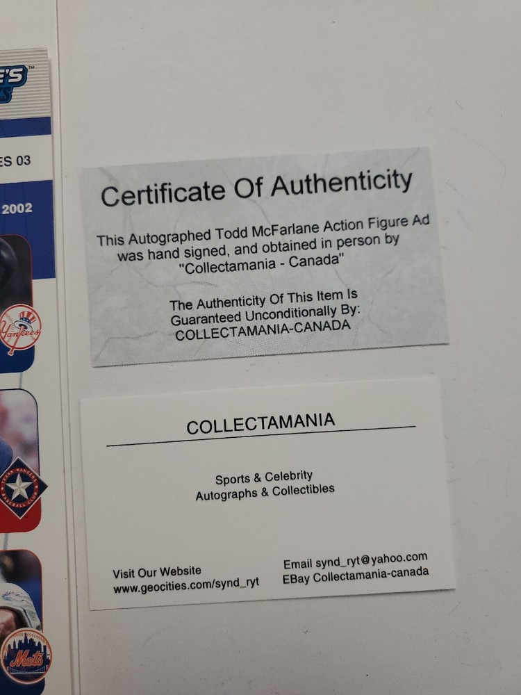 TODD MCFARLANE AUTOGRAPH ON SPORTSPICKS WITH COA
