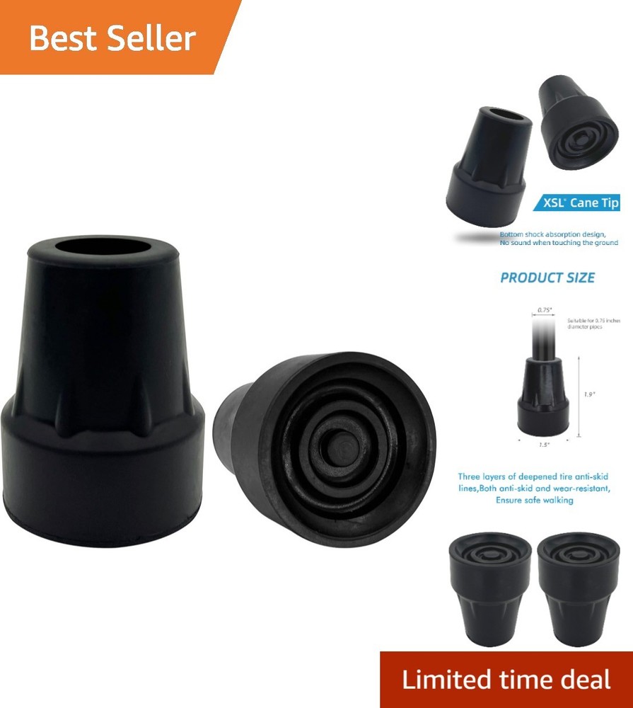 Replacement Cane Tips, 3/4 Inch, Black.