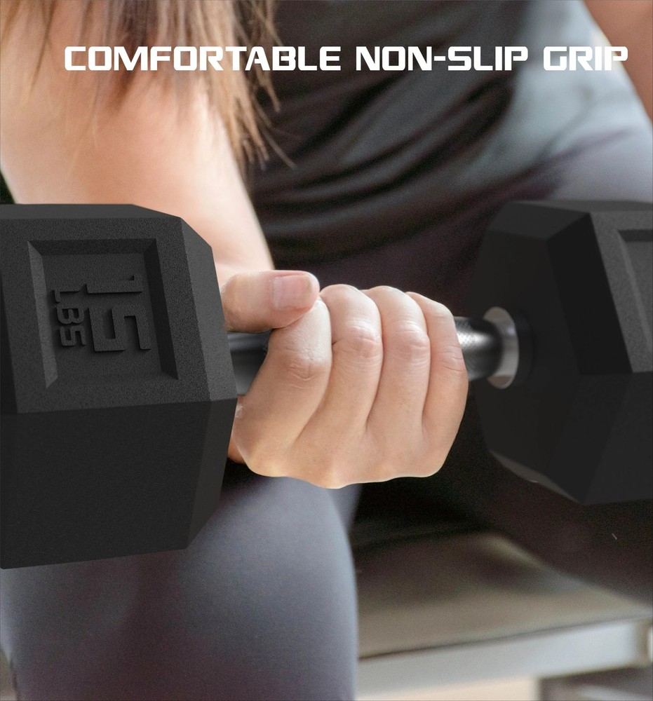 15lbs Rubber Hex Dumbbell Set – Solid Steel Handles, Durable Rubber Coating
