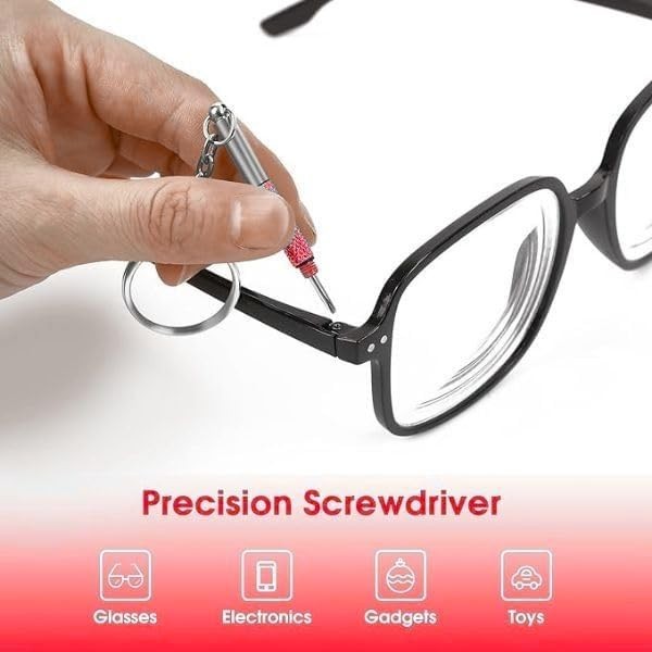 Versatile Eyeglass Screwdriver Tool with Keychain - Compact & Durable Red Design