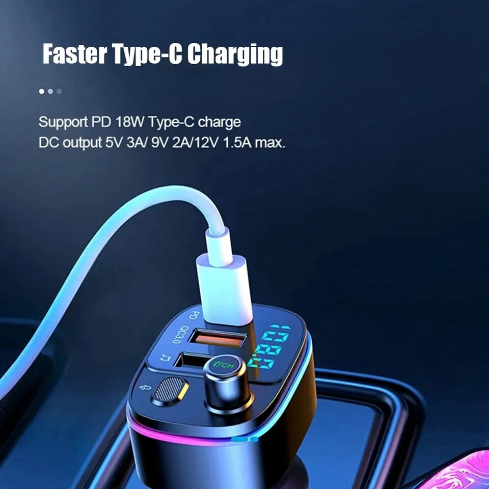 FM Transmitter Wireless Bluetooth Car Kit Radio Adapter USB Type C Charger Call