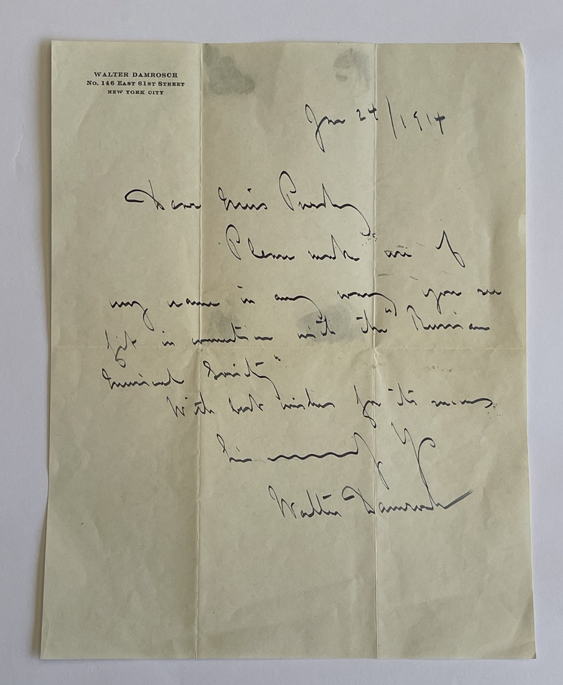 WALTER DAMROSCH SIGNED LETTER RUSSIAN MUSIC
