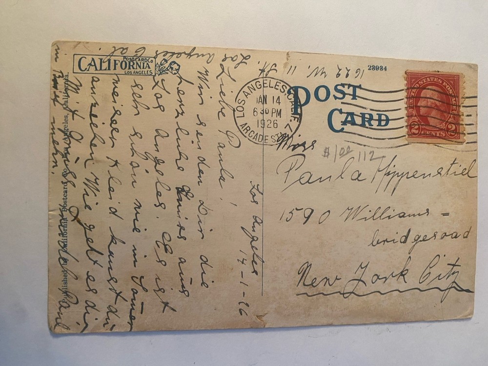 Vintage POST CARD 1926 with Red 2 CENT Stamp