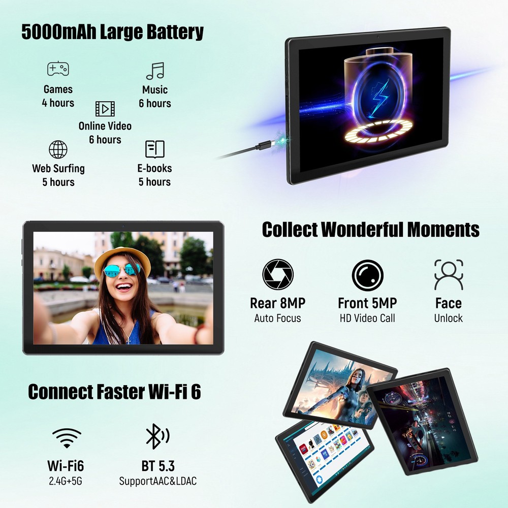Android 15 Tablet 20GB RAM 64GB ROM IPS LCD Touchscreen Octa Core WIFI 6 BT