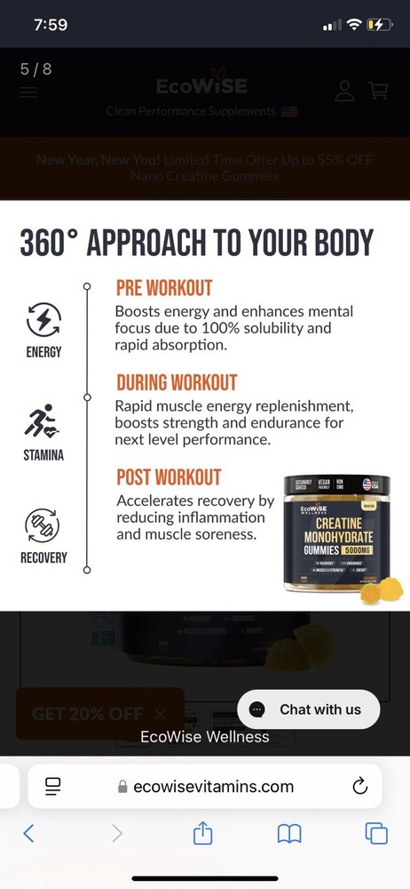 EcoWise Wellness Creatine Monohydrate - Mango - 120 Gummies