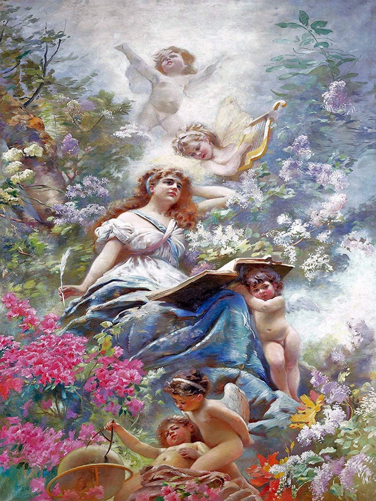 Cupids Muse Girl Flowers K. Makovsky Tile Mural Kitchen Wall Backsplash Ceramic