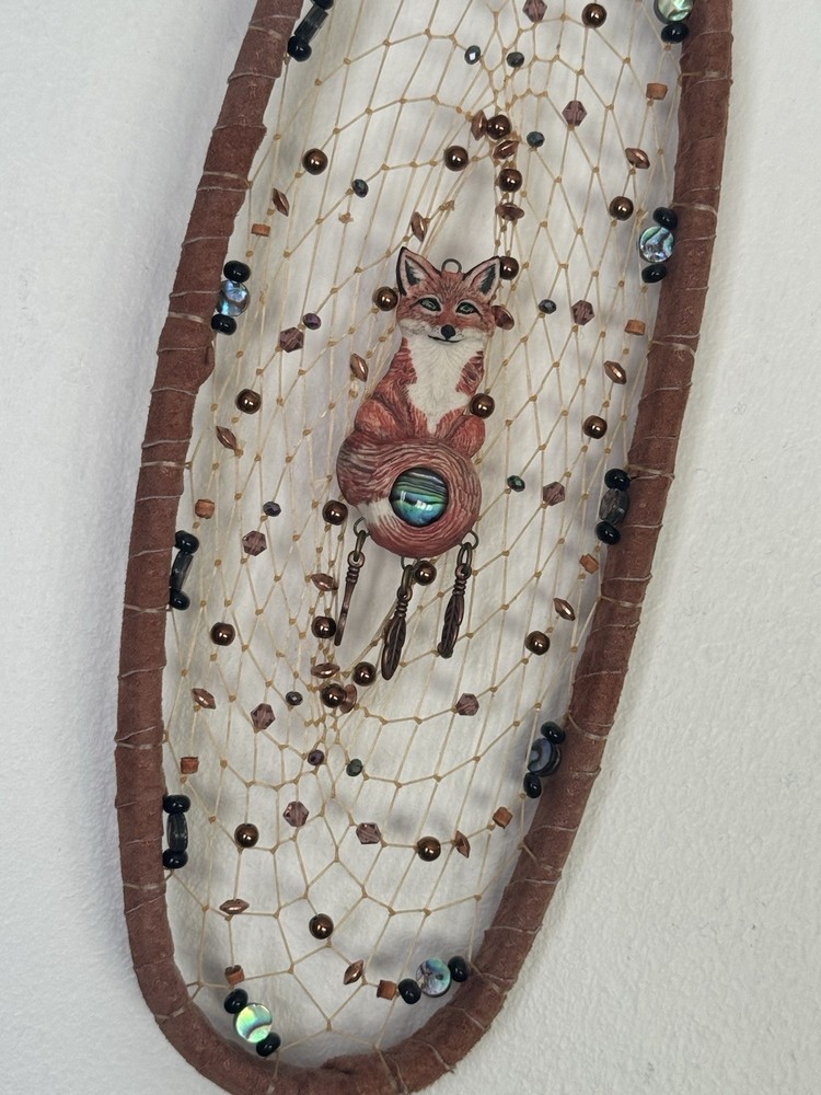 Handmade Fox Dreamcatcher Wall Hanging Abalone Copper Beads Boho Decor