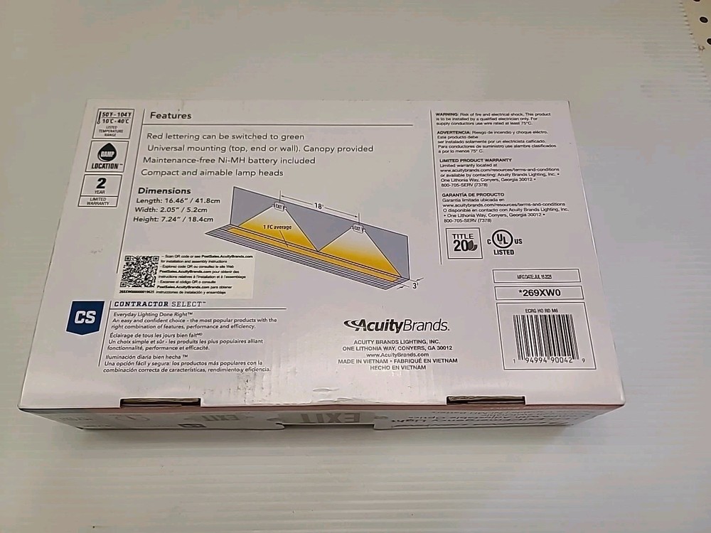 LITHONIA LED EXIT & EMERGENCY LIGHT SIGN COMBO ADJUSTABLE OPTICS RED/GREEN NEW