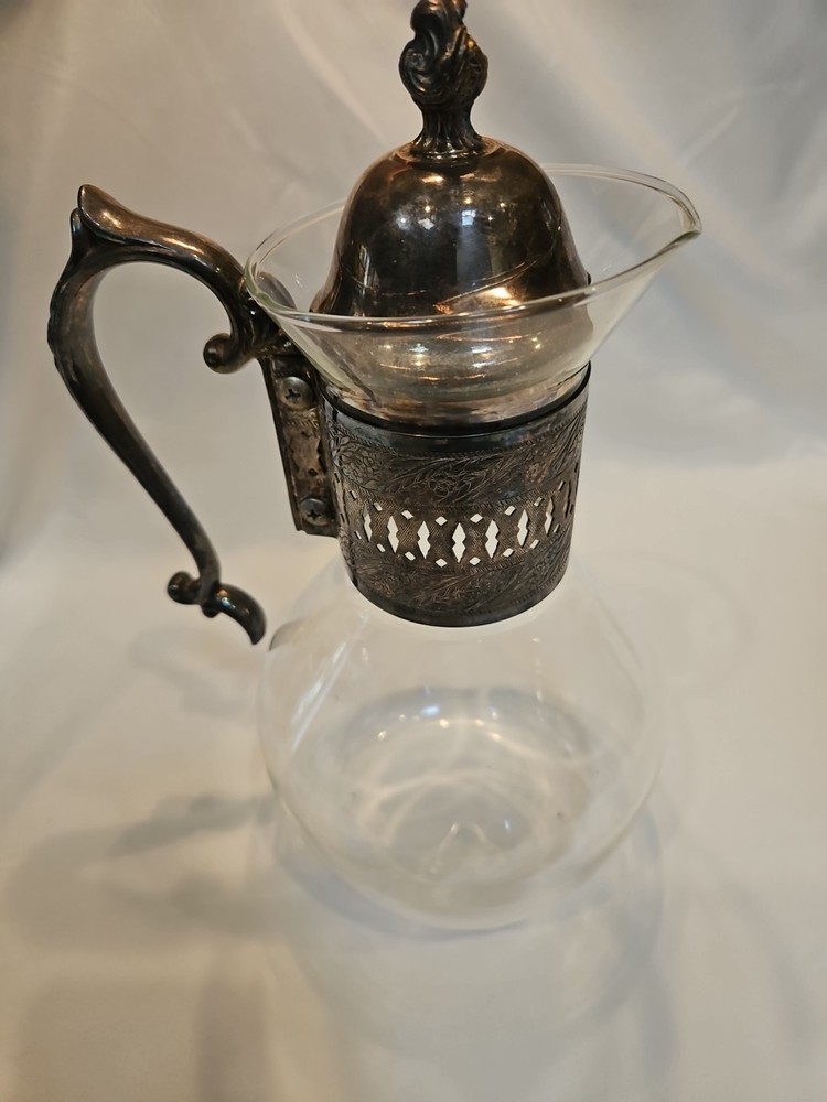 Silver-plate Mounted Glass Syrup or Cream Pitcher