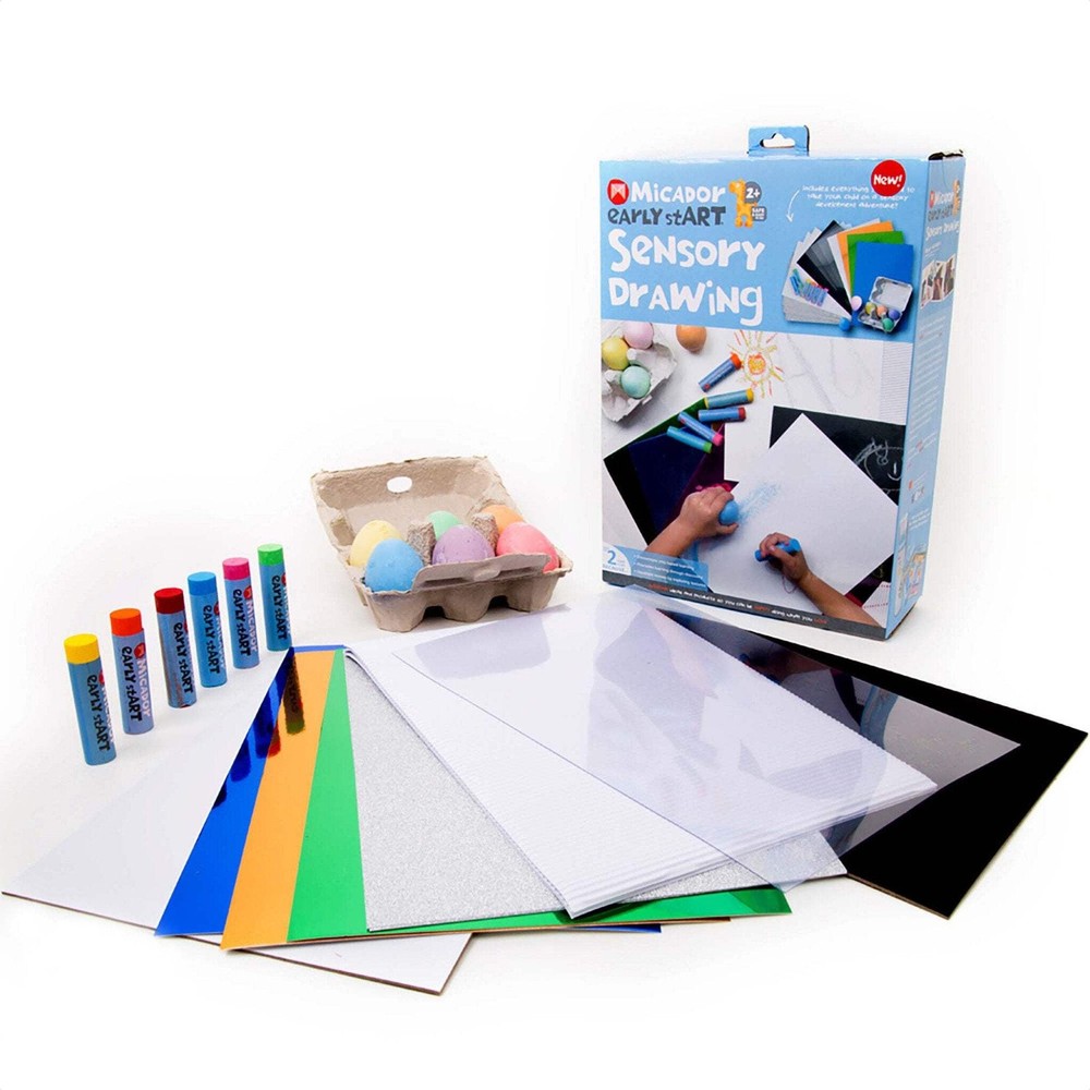 Micador Early StART Sensory Drawing Pack – 6 Tri-Grip Crayons, 6 Egg Chalks, Tex