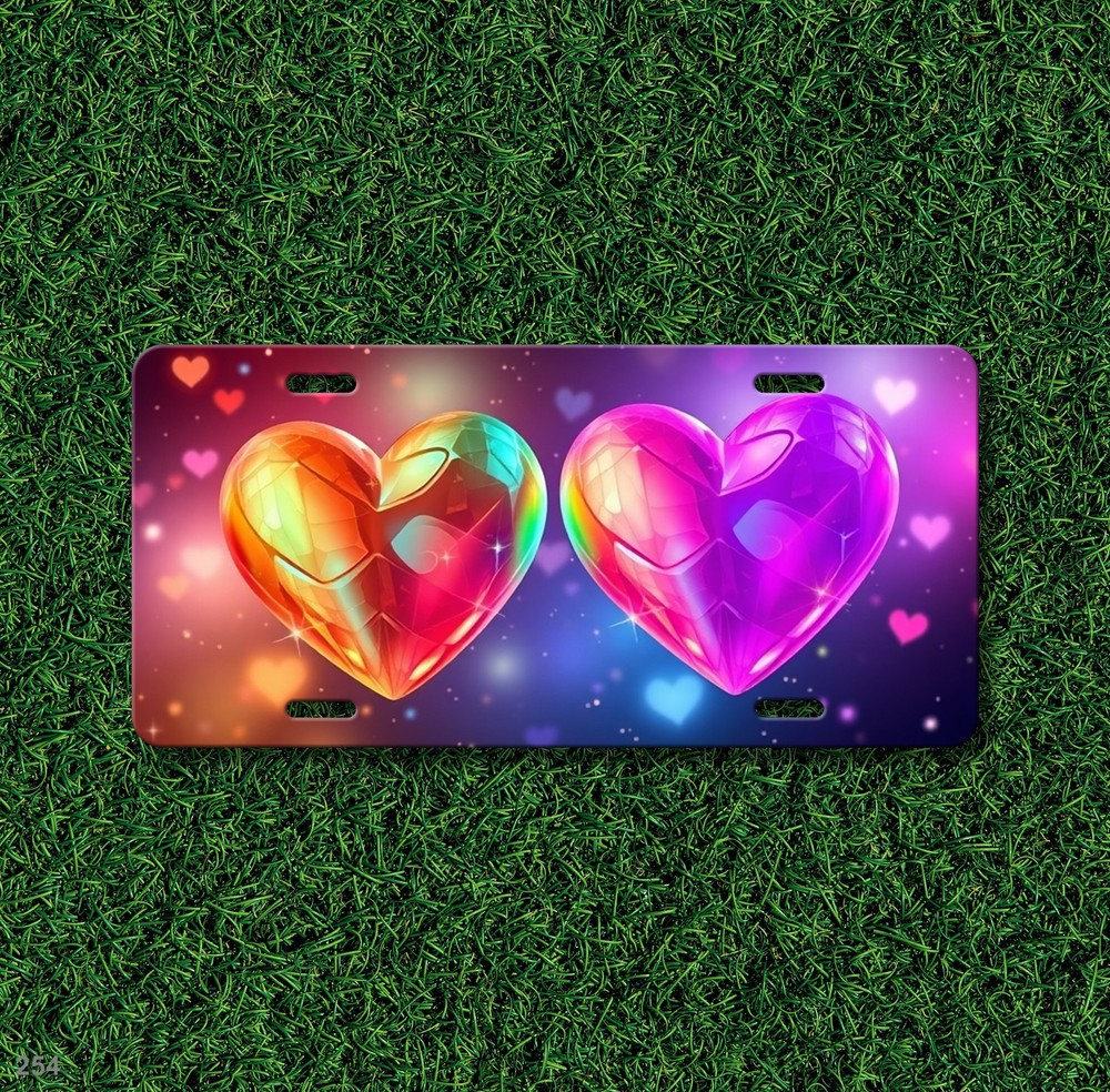 Bright Hearts License Plate Add Text Auto Tag Gift Idea