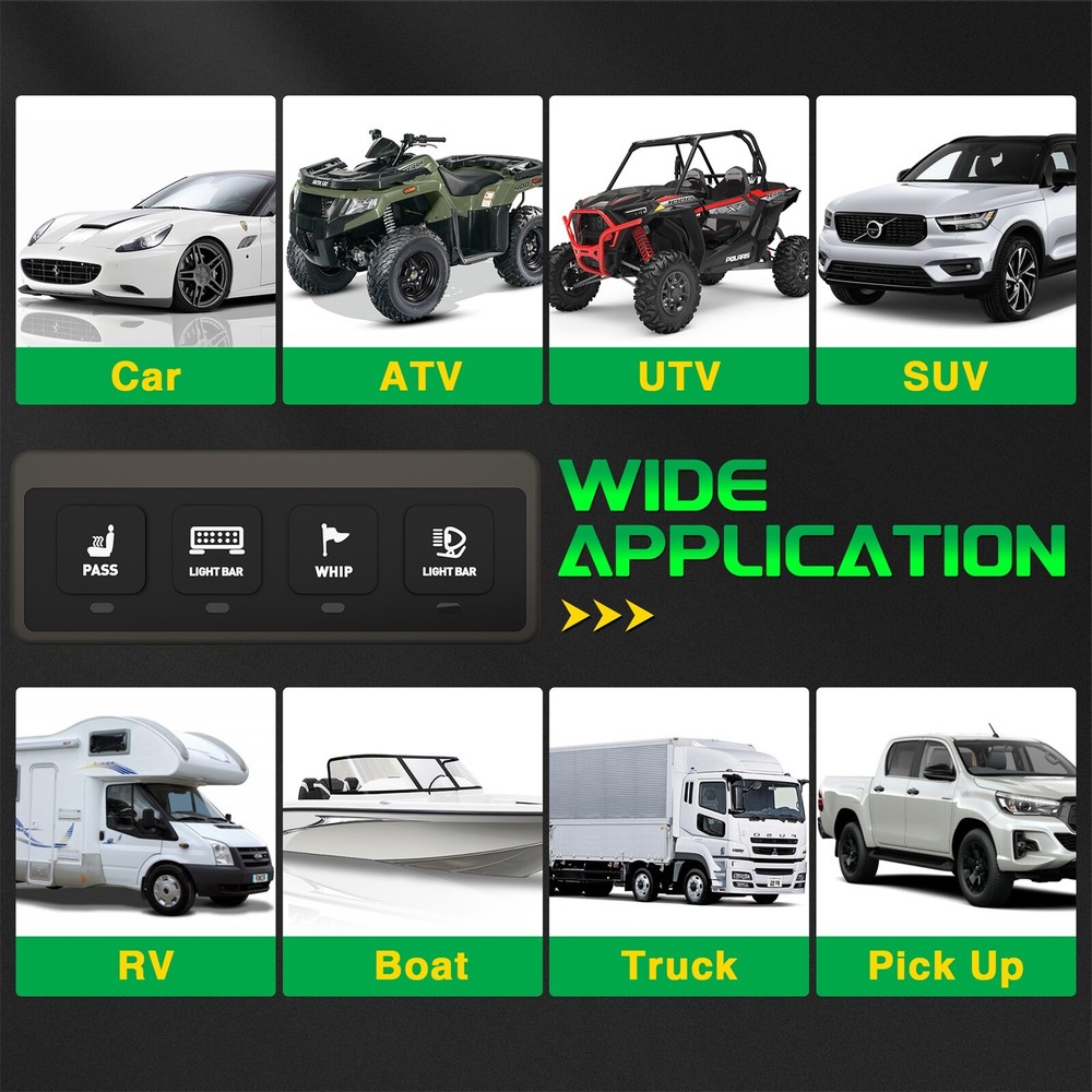 Wireless Switch Panel, 4 Gang Led Lights Flash Remote Circuit Control Relay Box