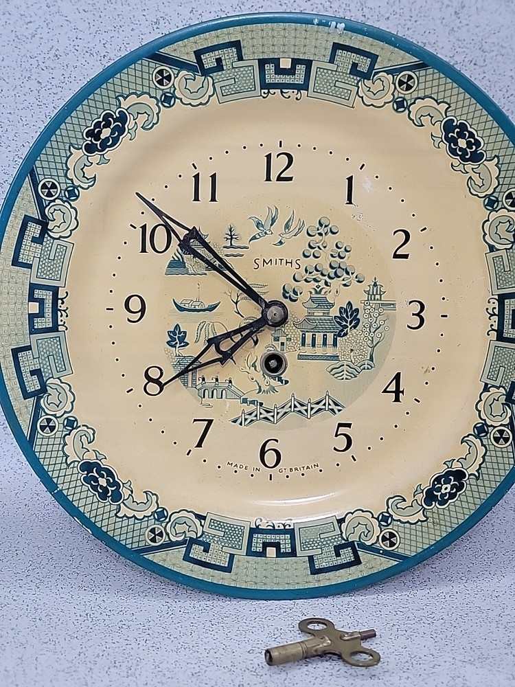 Vintage Smiths Mechanical Tin Plate wall Clock Working Retro