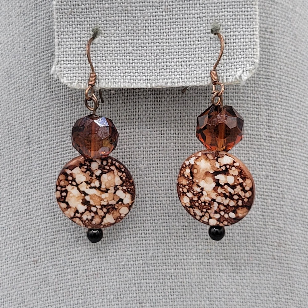 Handmade Dangle Jasper Hook Earrings Faceted Bead Accent Copper Length 2 inches