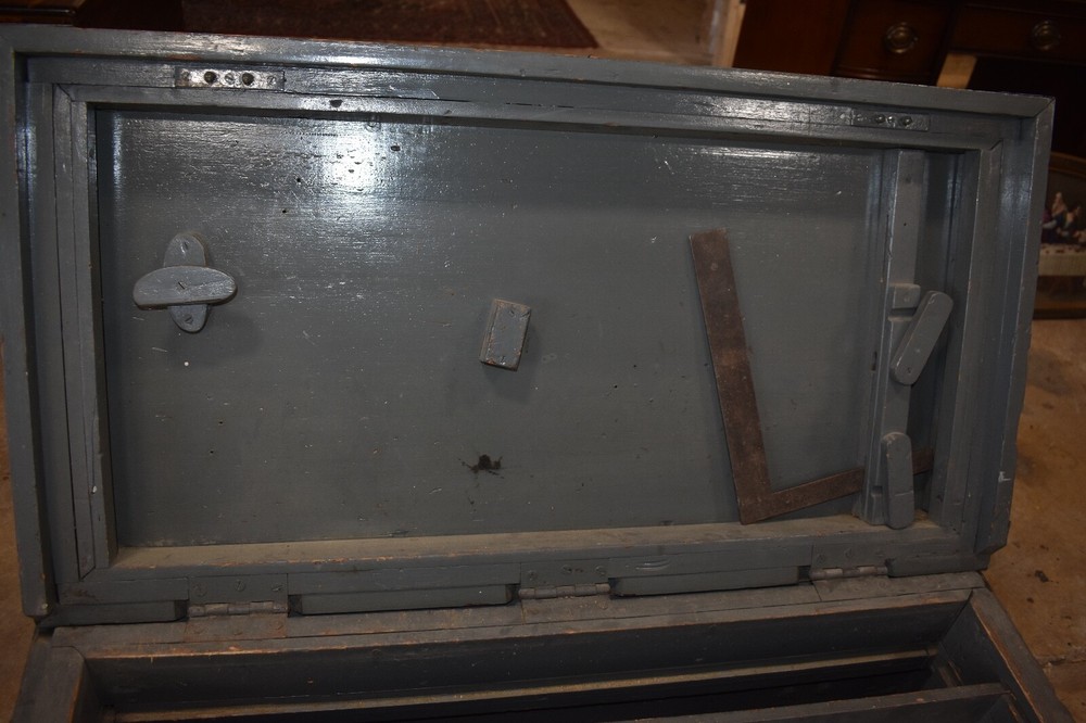 Antique Wood Carpenter's Tool Chest, Toolbox Gray Trunk