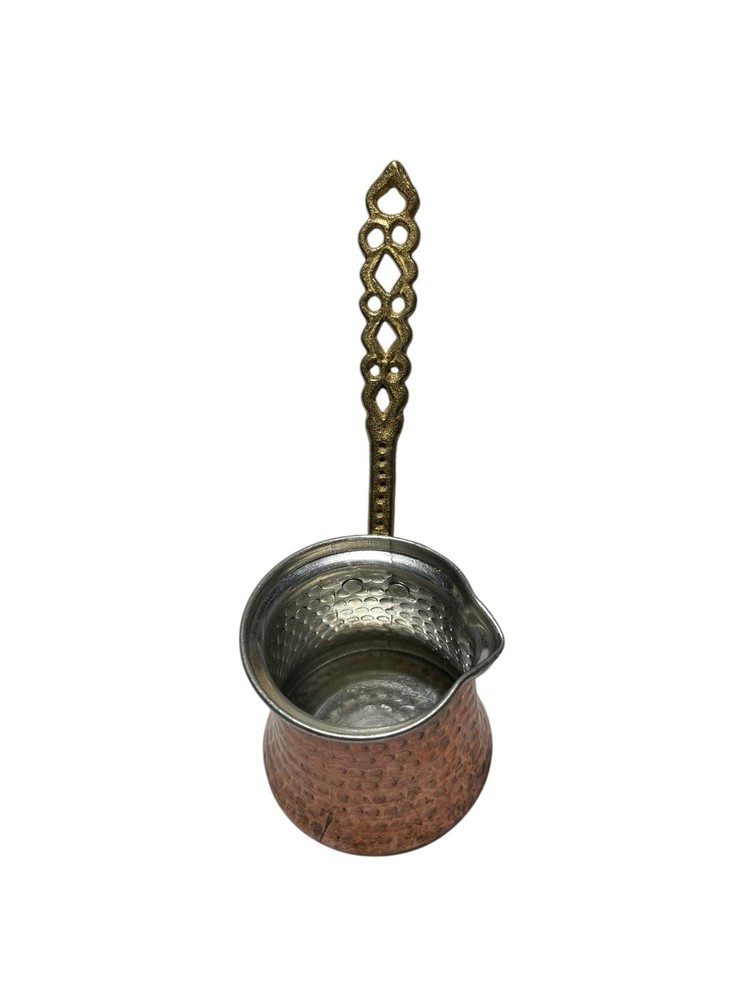 Vintage Hammered Copper Turkish Coffee Pot With  Brass Handle