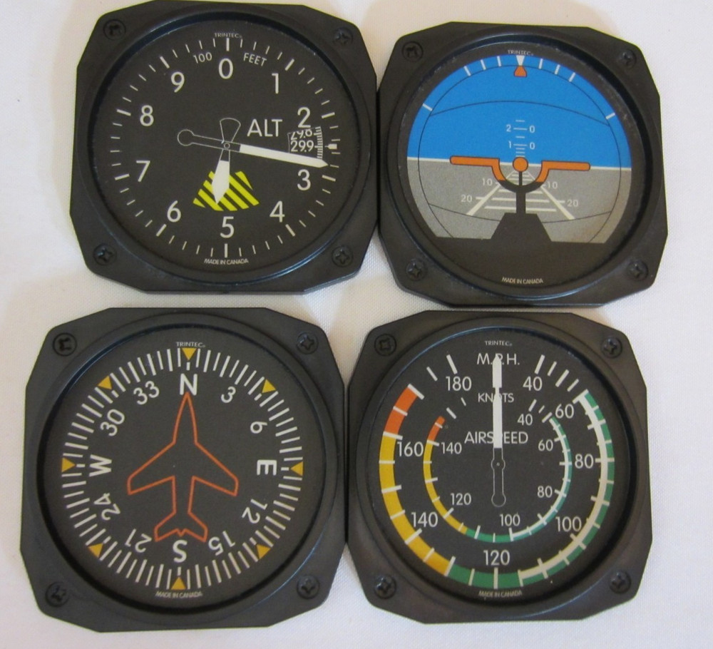 4 TRINTEC  AVIONICS AIRPLANE COASTERS PRE-OWNED MADE IN CANADA