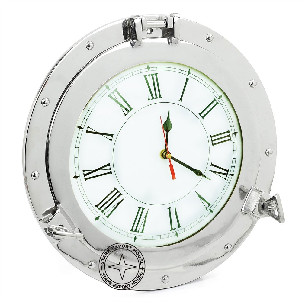 Solid Brass Nautical Navigation Marine Brass Porthole Wall Mounted Clock 17 CVER