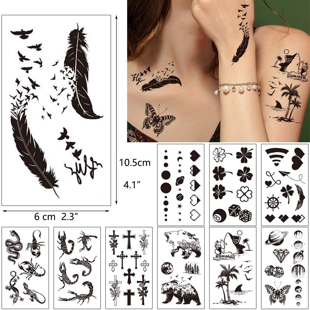 30 Sheets Fake Black Tiny Temporary Tattoo, Hands 30 Count (Pack of 1),