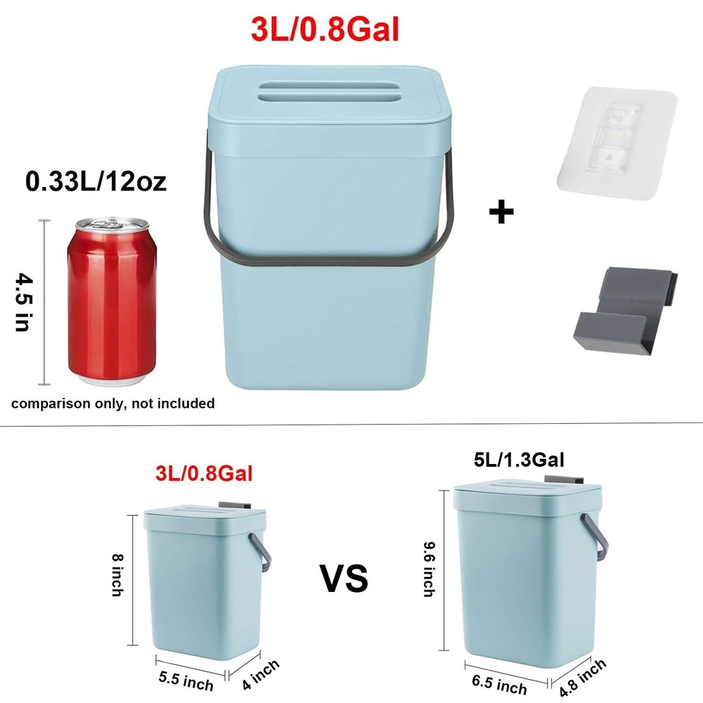 3L Odorless Mini Compost Bin for Kitchen - Stylish & Space-Saving Solution