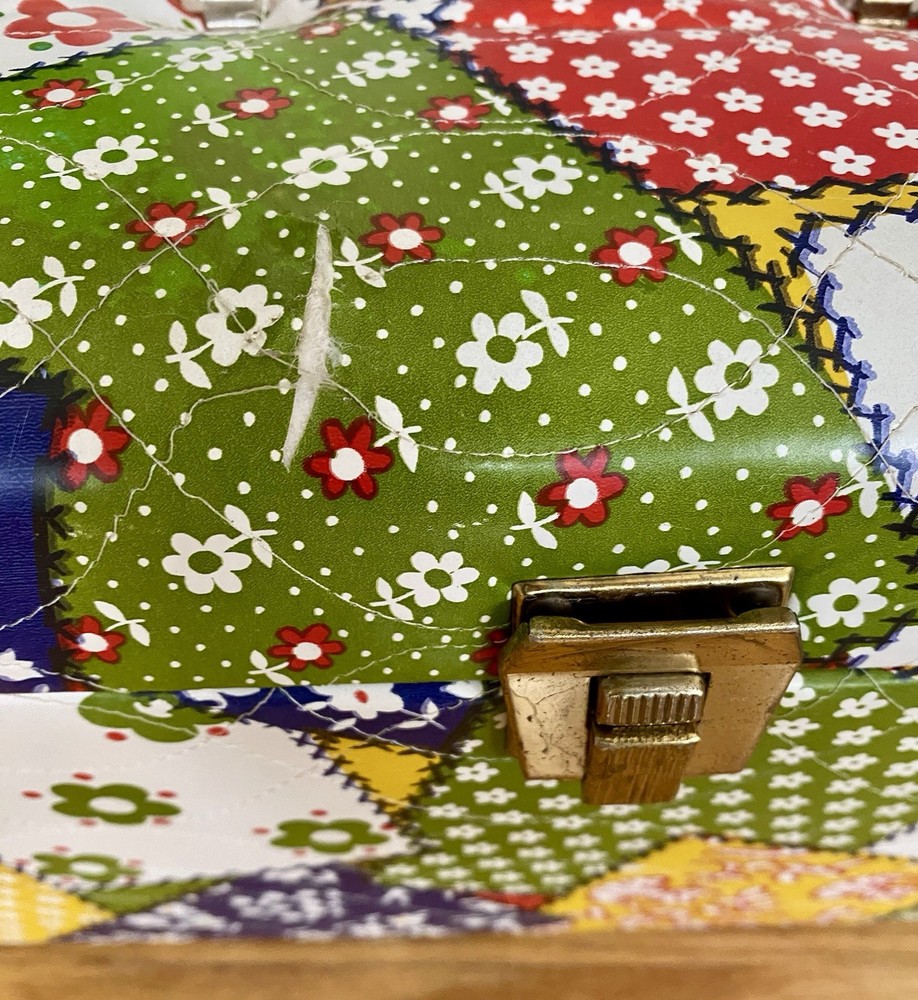 Mod 60s Vintage Vinyl Patchwork Sewing Box with Accessory Tray