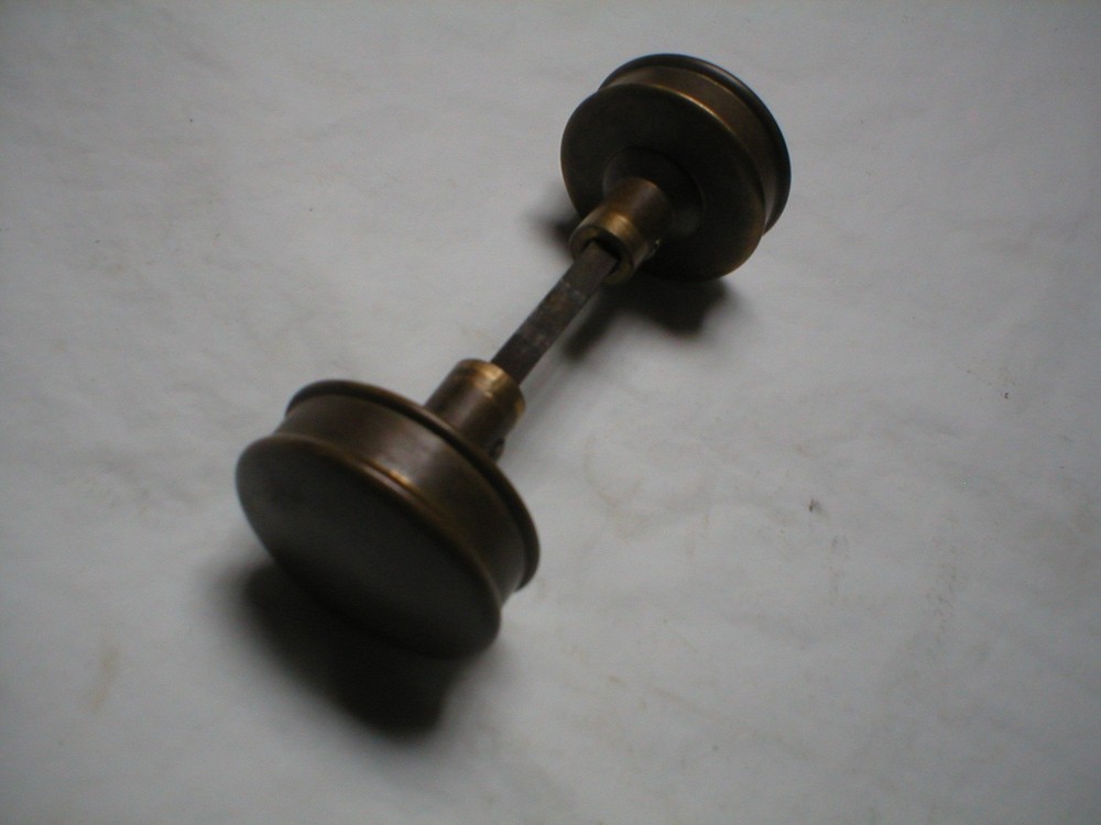 Antique Solid Brass Drum Style Doorknob Pair