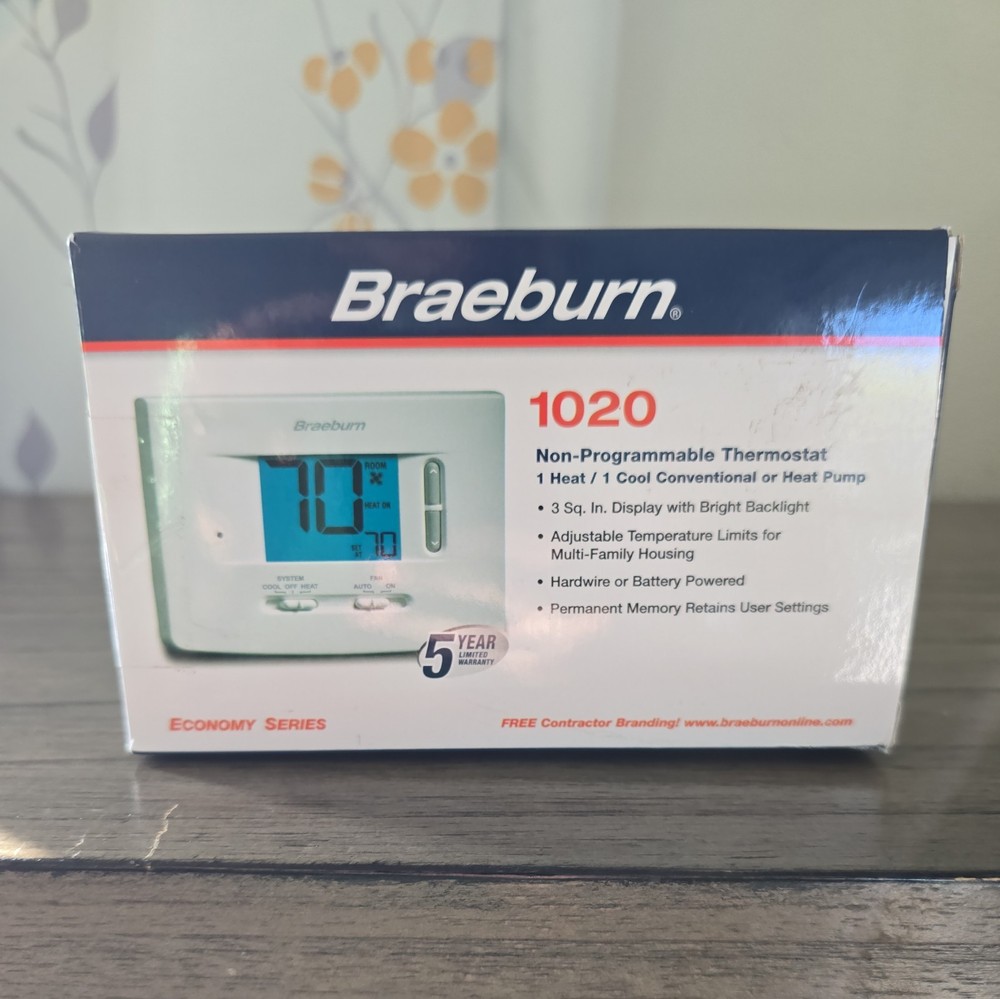 Braeburn 1020 Digital Single Stage Non-Programmable Thermostat New / Open Box
