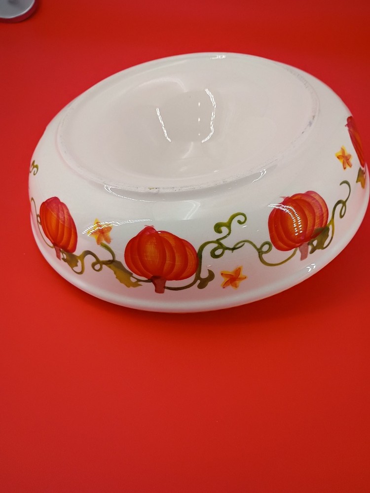 Ceramic Pumpkin Design Covered Serving Bowl 10 Inch Fall Theme