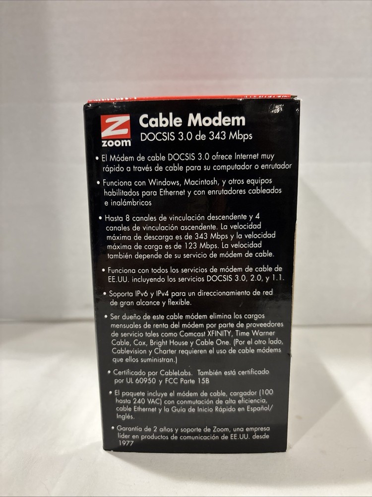 Zoom 343 Mbps DOCSIS 3.0 Cable Modem Model: 5341