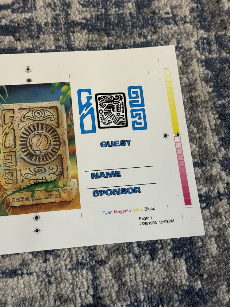 Grateful Dead 1993 Tour Access All Areas Original Backstage Pass Computer Draft