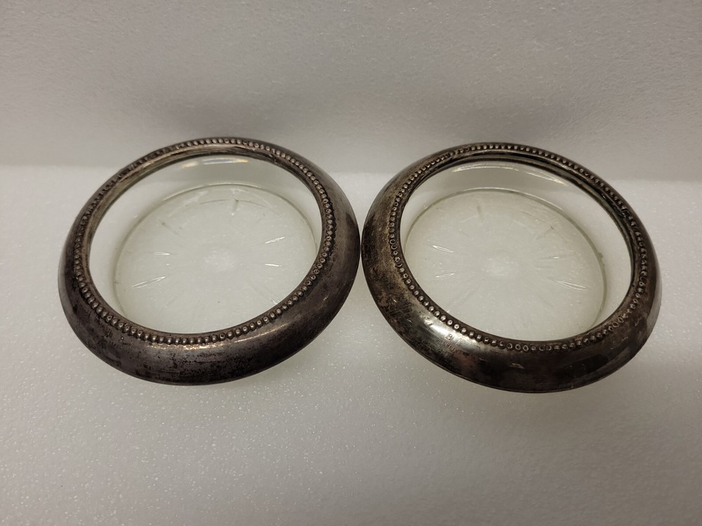 2 Sterling Silver Crystal Coasters 4 Inch B-1 # 3667