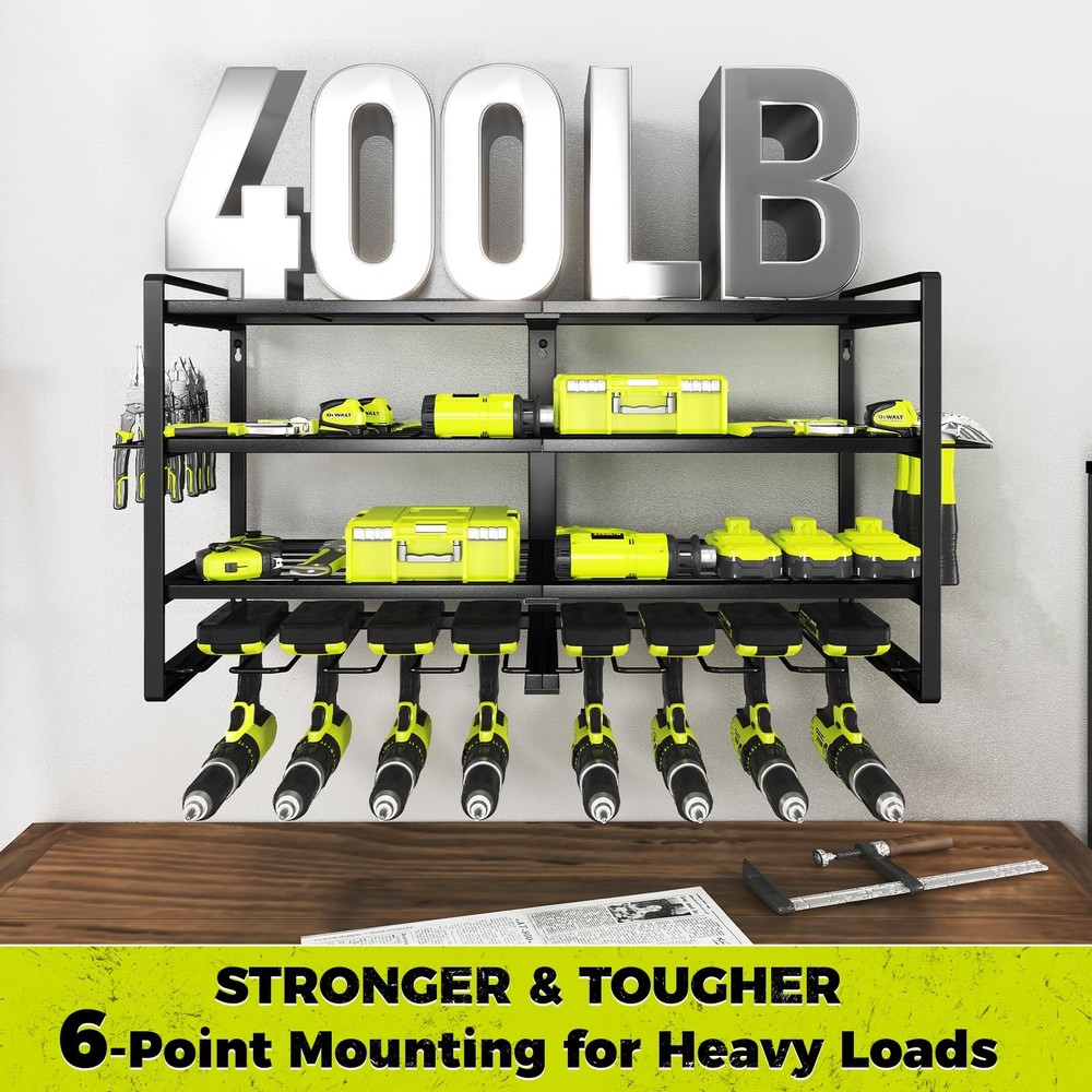 KAFAHOM Power Tool Organizer-8 Drill Holder 4-Layer 8-Drill Cordless, black