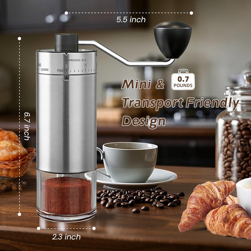 Manual Coffee Grinder 40 External Adjustable Settings, Ceramic Conical Burr Stai
