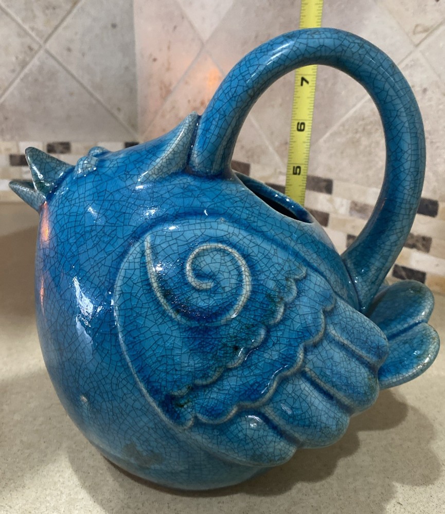 Ceramic Crackle Turquoise Bird Watering Can Cracker Barrel