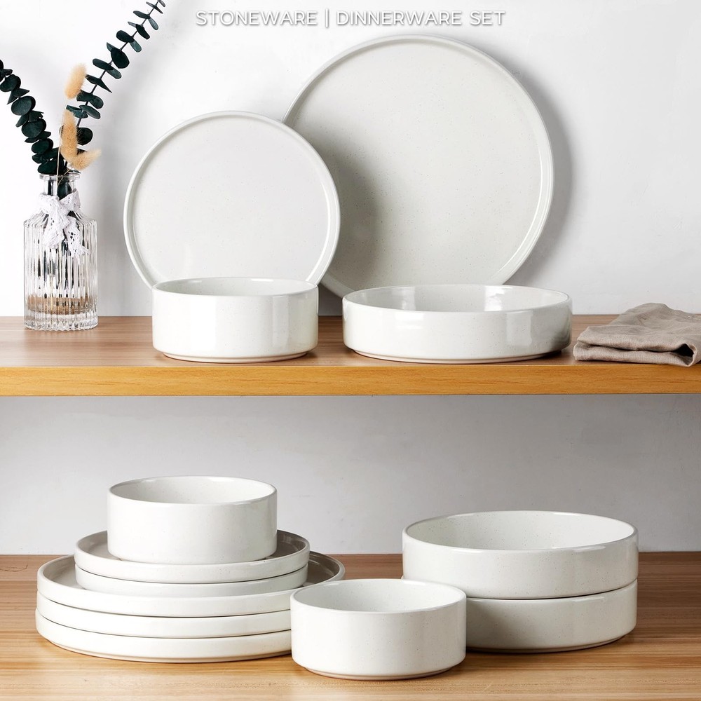 Stoneware Dinnerware Sets for 2, Speckled Plates and Bowls, 8 Pieces Ceramic ...
