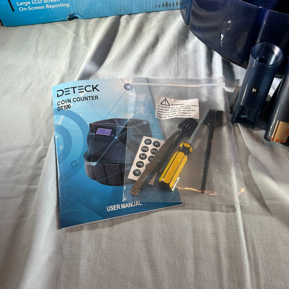 DETECK DT100 3.5" LCD SCREEN AUTOMATIC COIN ROLLER COUNTER SORTER MACHINE - NOS