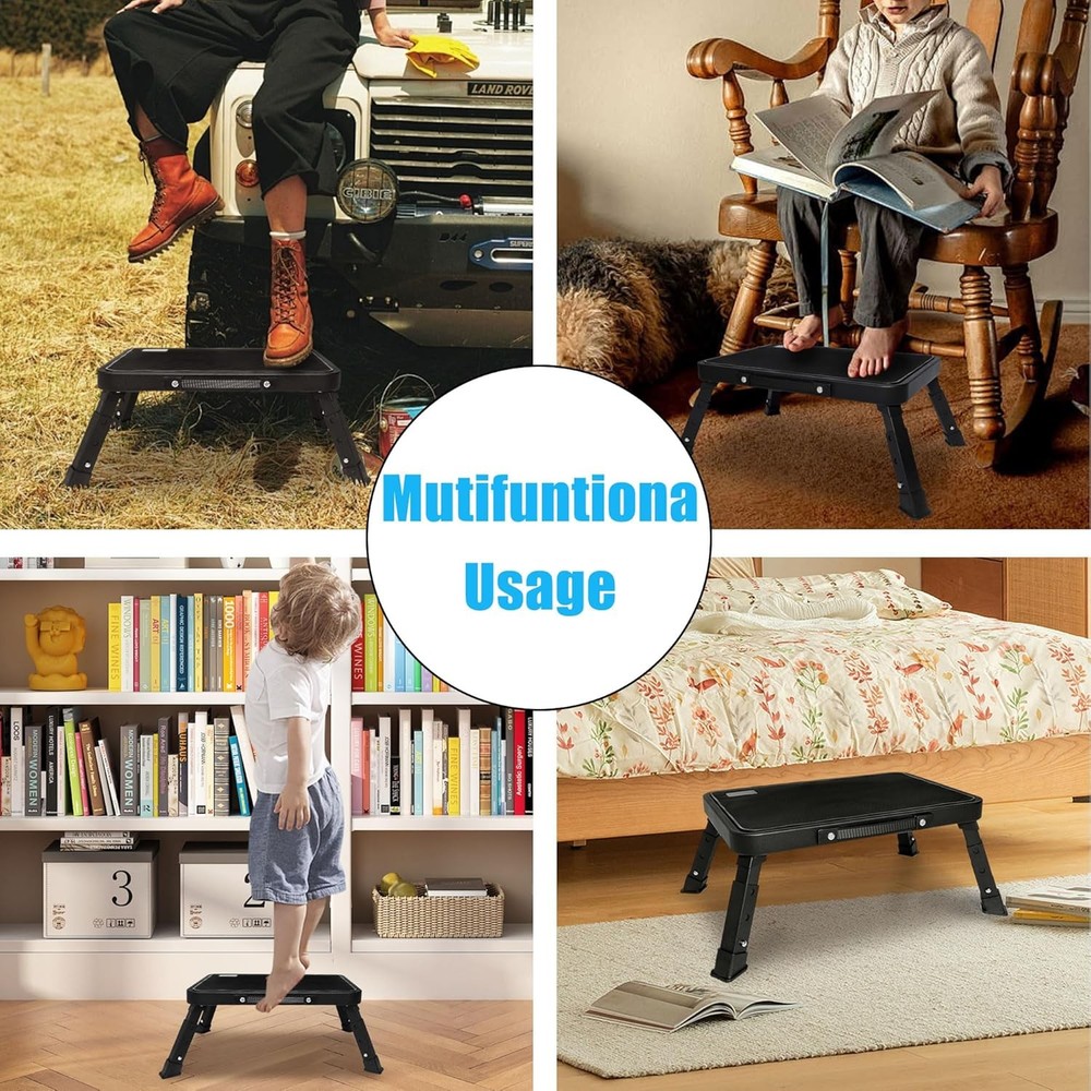 Step Stool, Adjustable Folding Stools for Adults and Seniors, Black