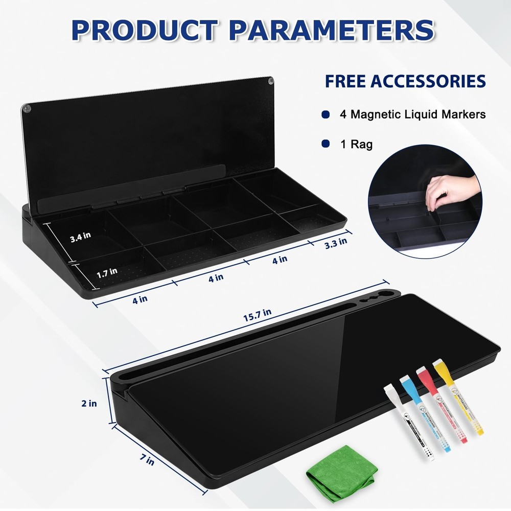 Desktop Glass Whiteboard with Storage, Desk Board with Computer Keyboard Stan...