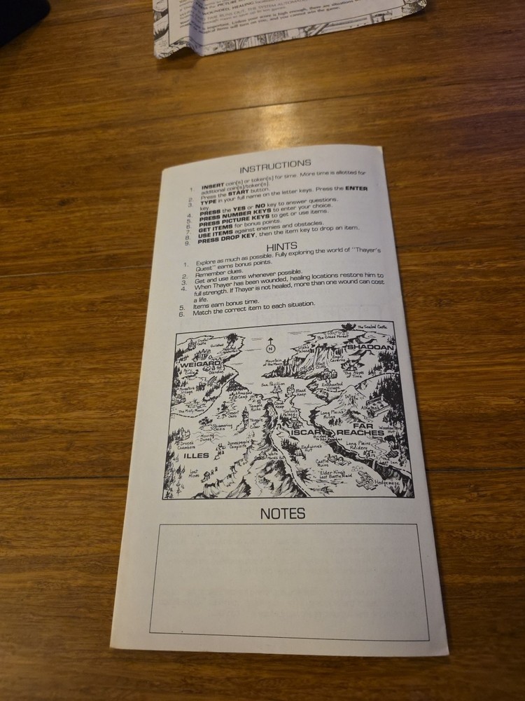 Thayer's Quest Arcade LASERDISC STRATEGY GUIDE / MANUAL LASER AUTHENTIC Pamphlet