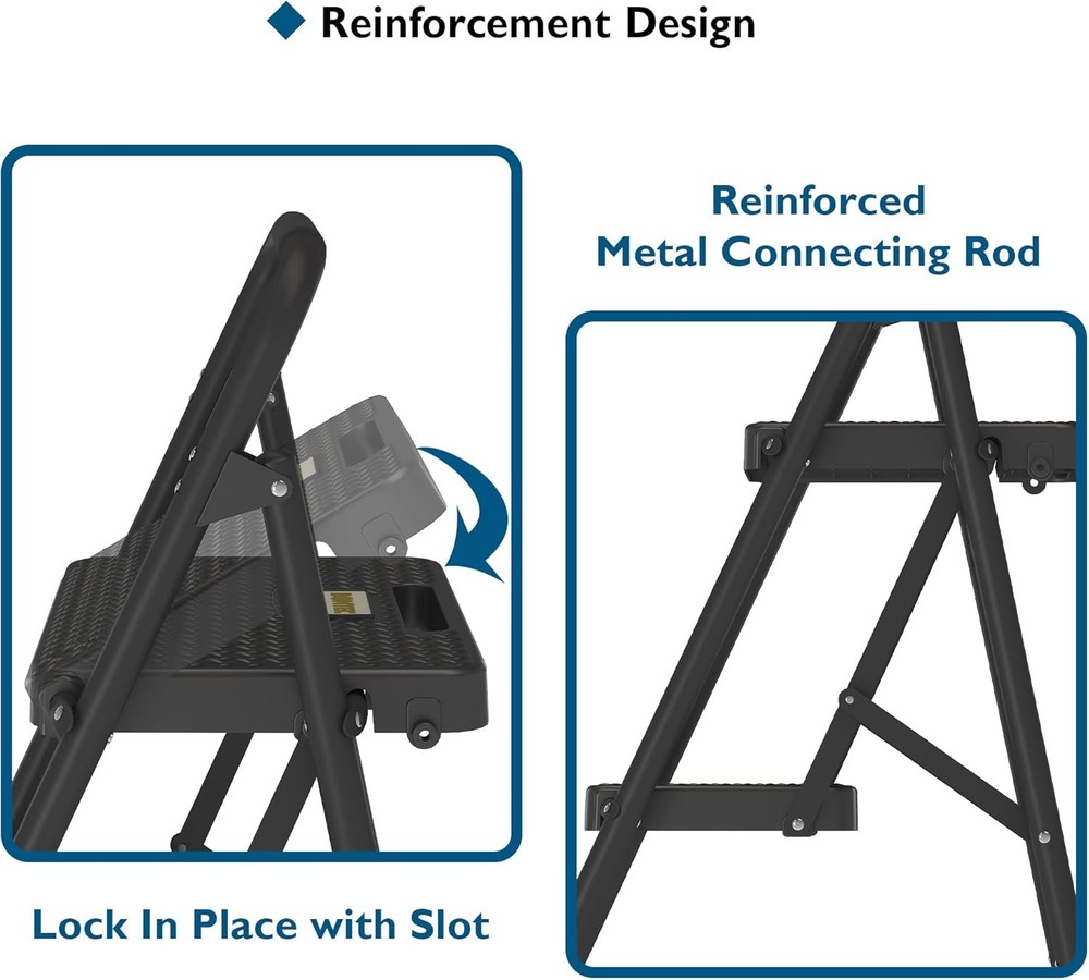2-Step Ladder, Folding Step Stool, 600lbs Max Load Capacity, Sturdy Steel