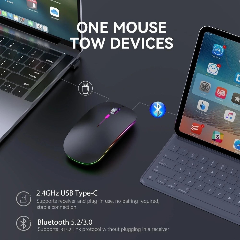 Wireless Bluetooth Mouse for MacBook (Bluetooth 5.2/3.0 and 2.4GHz USB type C )