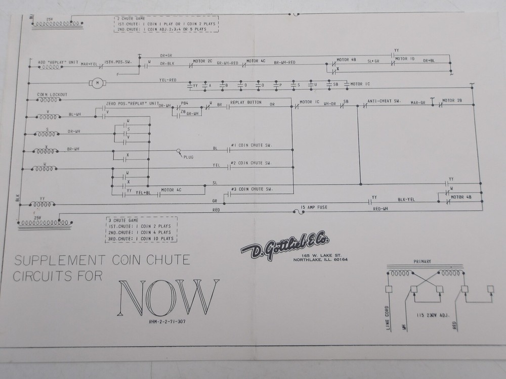 Gottlieb: Now  -Coin Chute Supplement Schematic