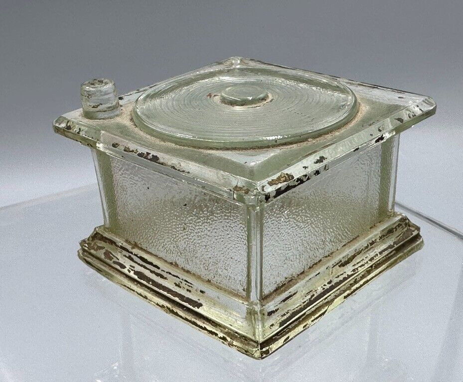 c 1915 Graphophone PHONOGRAPH Glass Record CANDY CONTAINER Antique E&A 576
