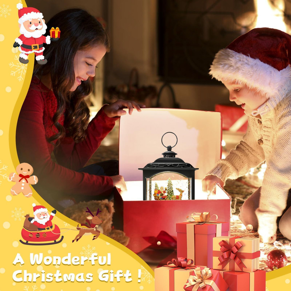 Christmas Snow Globe Lantern Water Glittering Santa Deep Black
