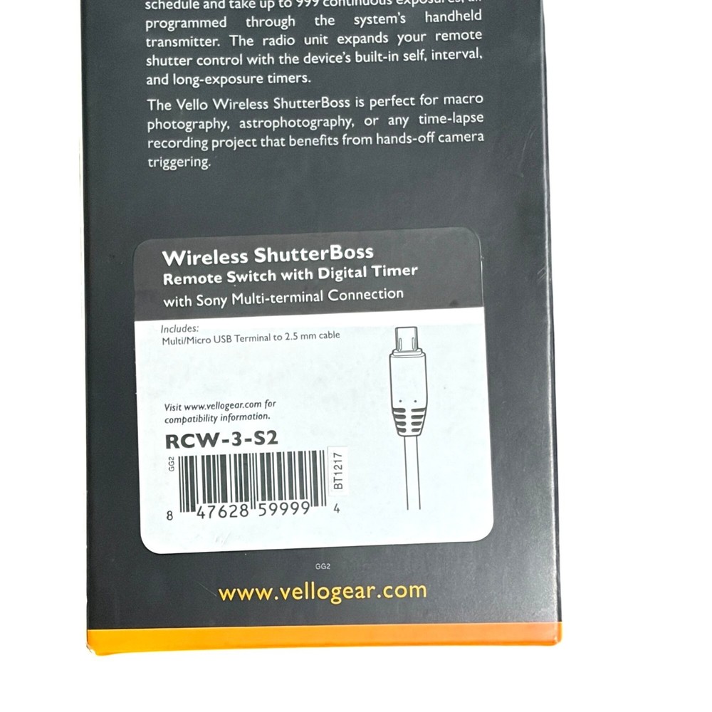 Vello Wireless ShutterBoss Remote Switch Digital Timer RCW-3-S2 Sony Multi-Termi