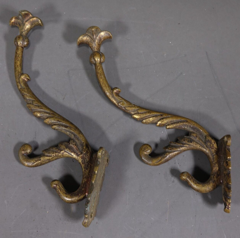 Antique Pair Bronze Hooks Hangers Decorative Art Architectural Hardware Elements