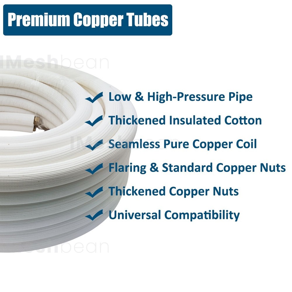 25FT 1/4"x3/8" Insulated Copper Ductless Mini Split Line Set w/25FT Control Wire